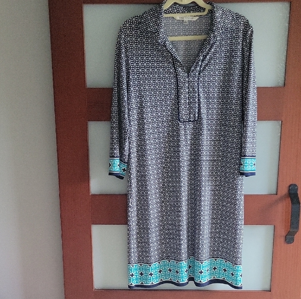 Max Studio Navy and White Geometric Dress